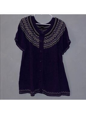 Lane Bryant Fair Isle Button Front Sweater Top Size 22/24 Plus Short Sleeve